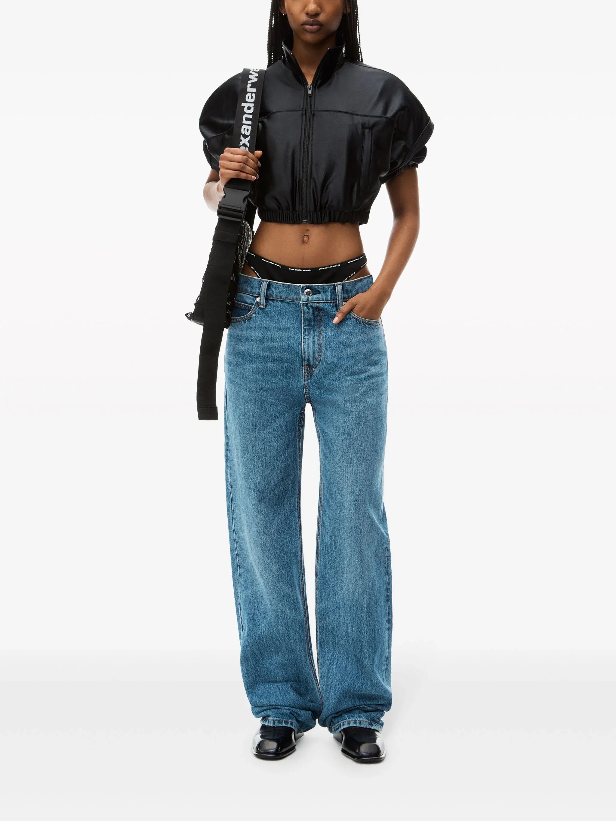 ALEXANDER WANG - Women Mid Rise Relaxed Jean Prestyle Logo Elastic Bikini