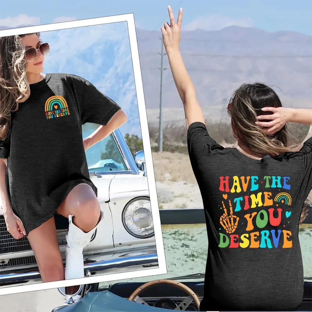 ASTANFY Oversized Tshirts for Women: Deserve Day Shirt Funny Skeleton Shirts Casual Oversized Graphic Tees Tops