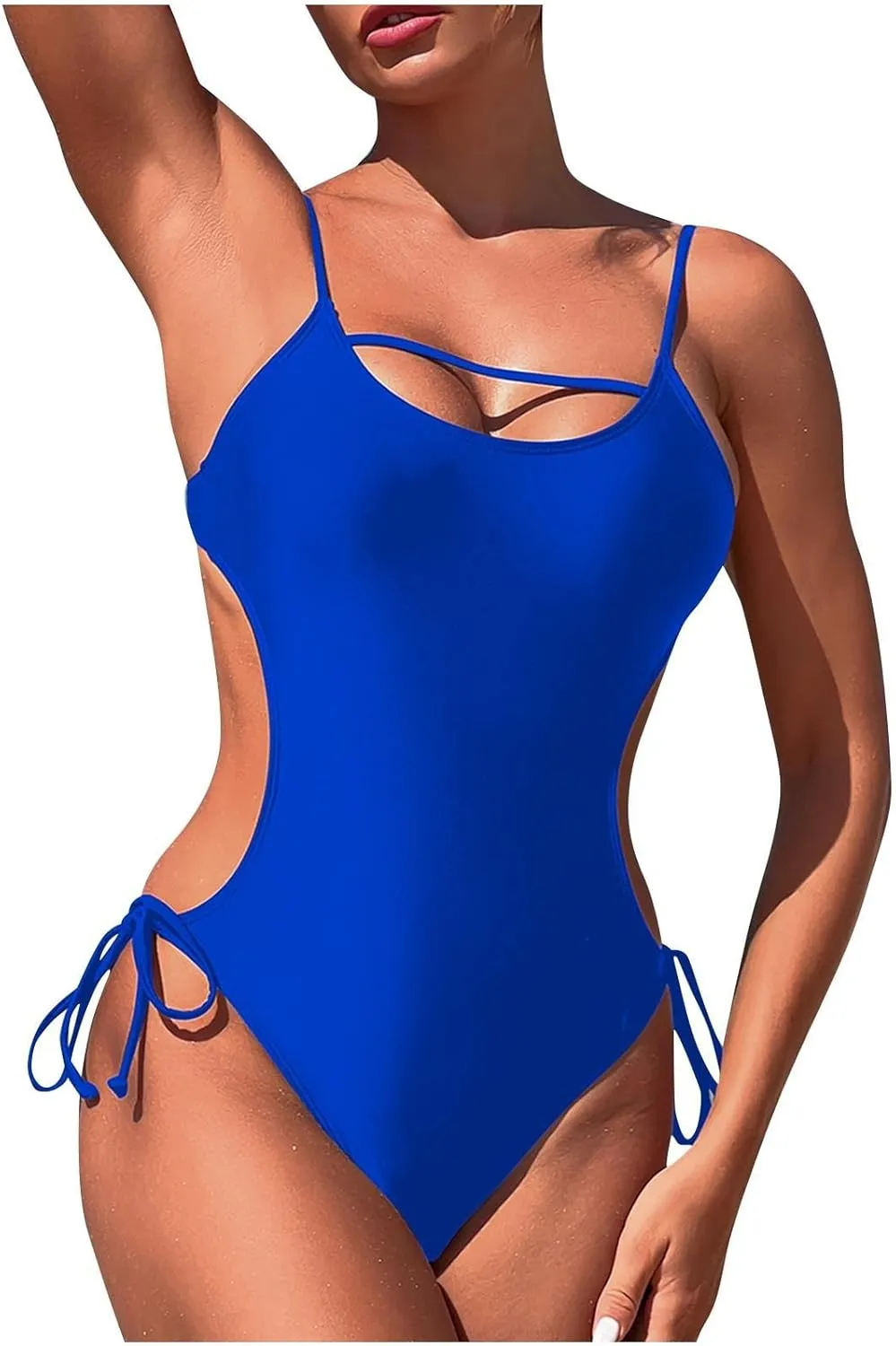 Backless One Piece Swimsuit Women Spaghetti Strap Tummy Control Monokini Swimwear Sexy High Cut Tie Bathing Suit