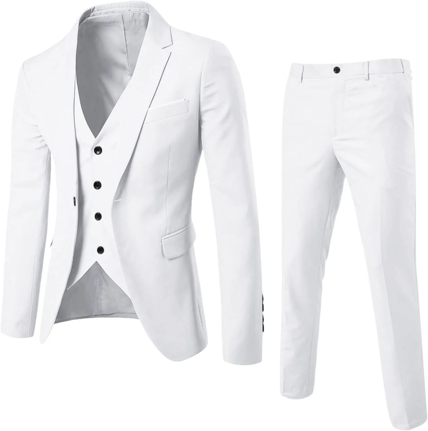 BIFUTON Men's 3 Piece Suit Blazer, Slim Fit Tux with One Button, Blazer Jacket Vest Pants & Suit Set for Party, Wedding and Business