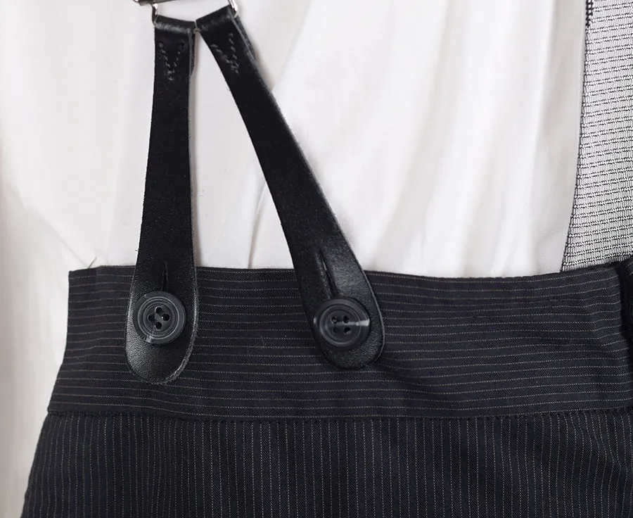 Black Pinstripe Cotton Fishtail Back Trousers (TR330)