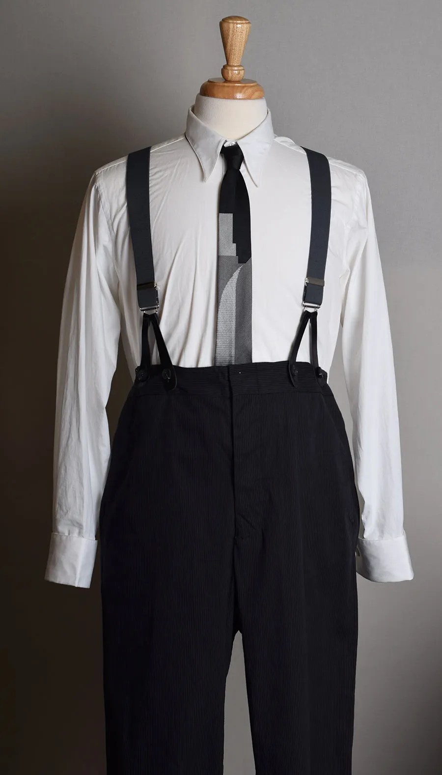 Black Pinstripe Cotton Fishtail Back Trousers (TR330)