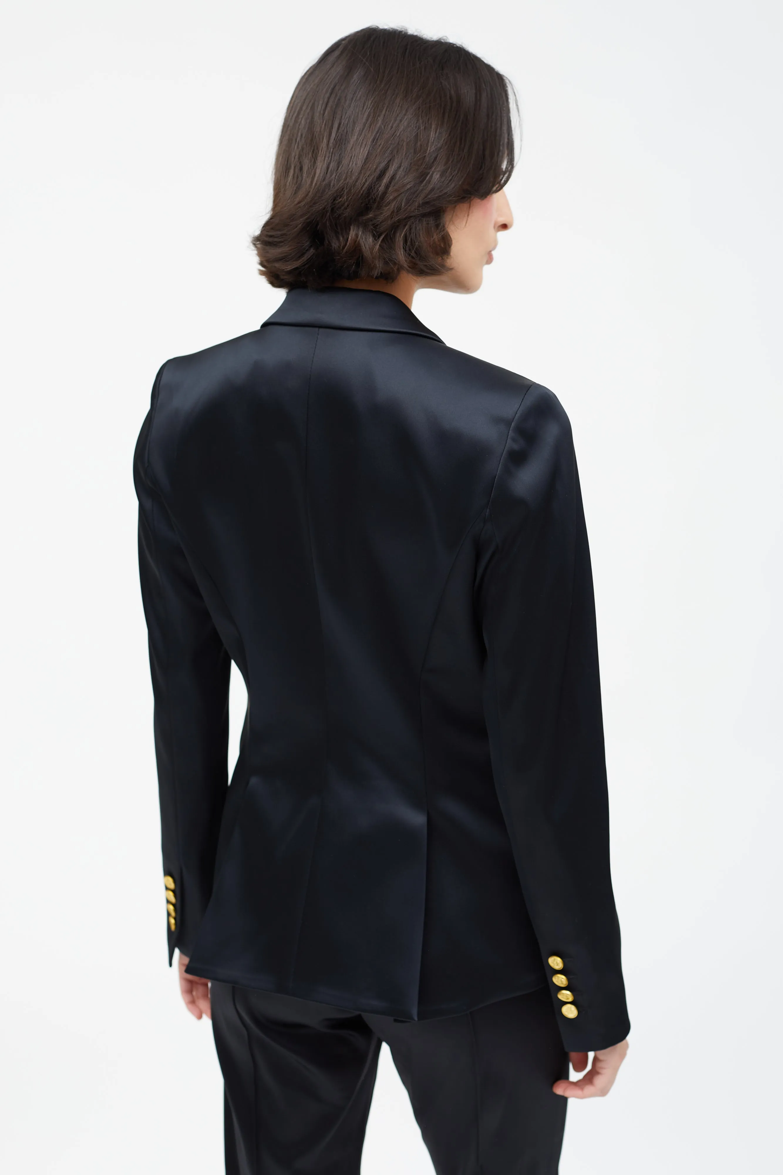 Black Satin & Gold Button Suit