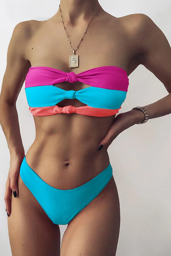 Color Block Stylish Knotted Bikini