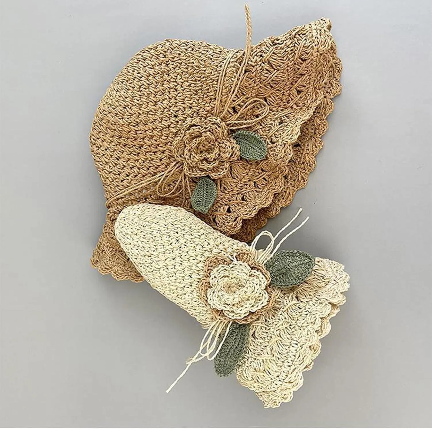 Elegant Crochet Straw Hat with Ruffle Detail,Womens Straw Hats,Foldable Womens Summer Beach Straw Cap