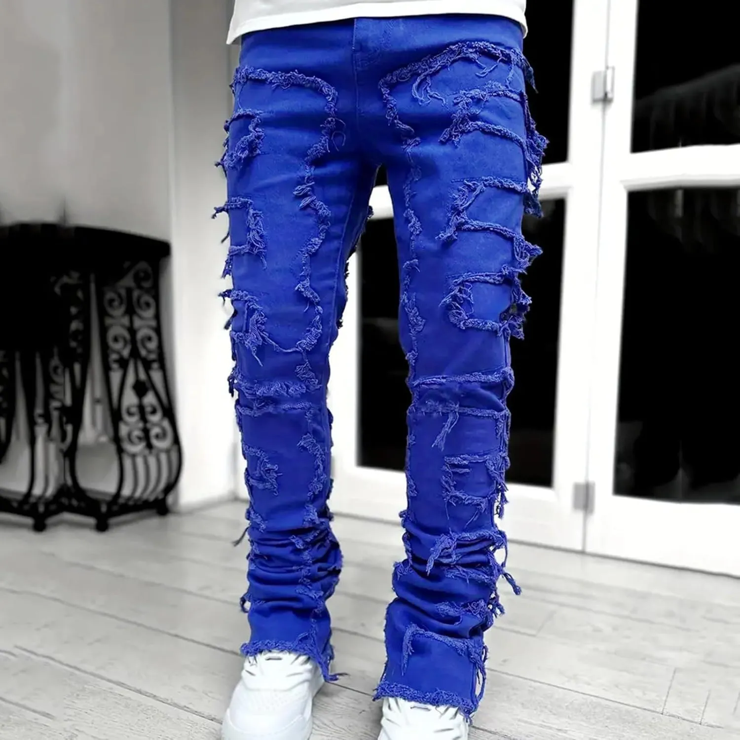 Jeans for Men Relaxed Fit Mens Black Stacked Jeans Slim Fit Ripped Jeans Destroyed Straight Denim Pants