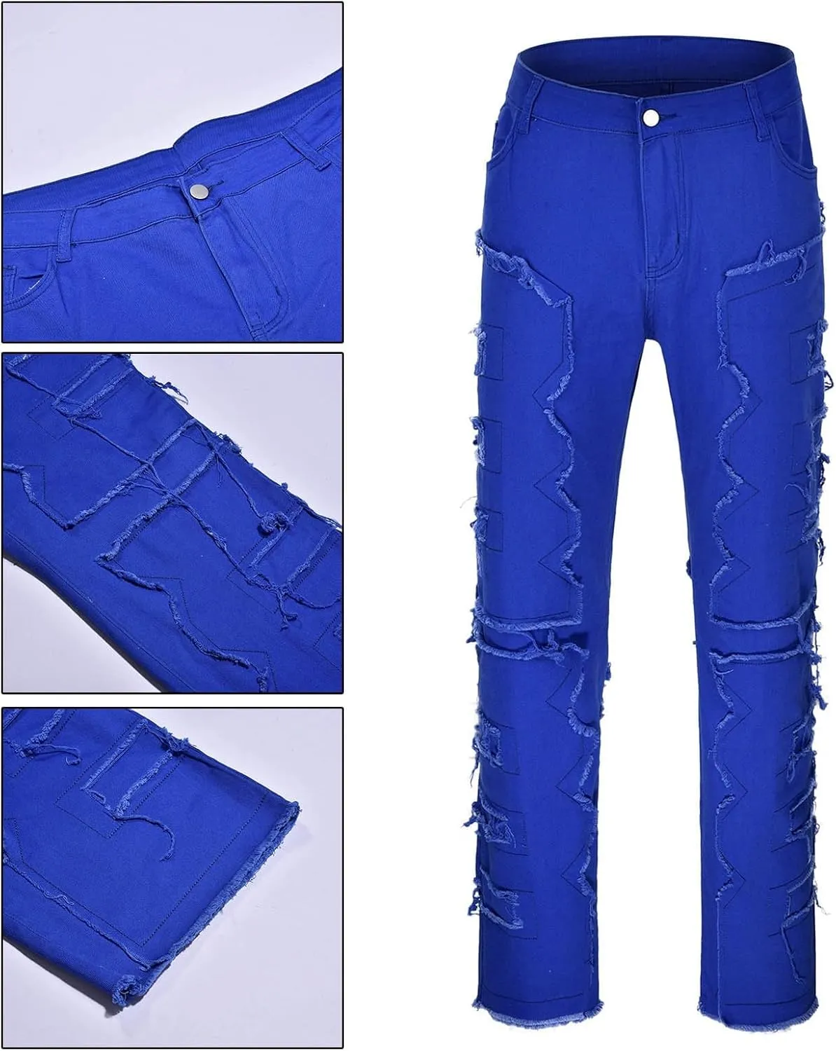 Jeans for Men Relaxed Fit Mens Black Stacked Jeans Slim Fit Ripped Jeans Destroyed Straight Denim Pants