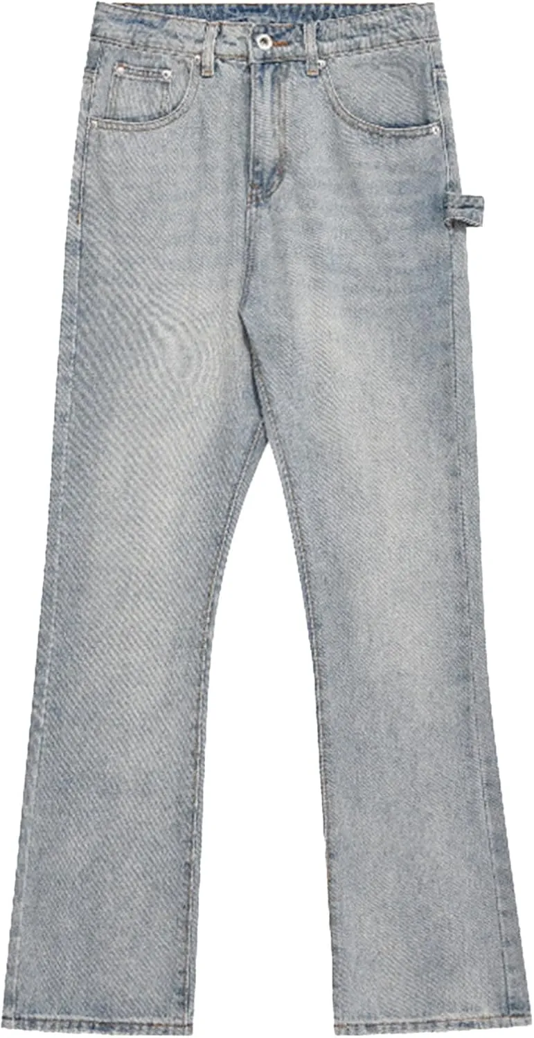 JEsilunmaMY Men's Wash Distressed Denim Pants Relaxed Fit Straight Leg Jeans Trousers Retro Fashion Comfort Baggy Jeans