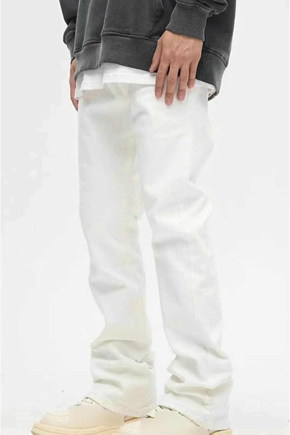 JEsilunmaMY Men's Wash Distressed Denim Pants Relaxed Fit Straight Leg Jeans Trousers Retro Fashion Comfort Baggy Jeans