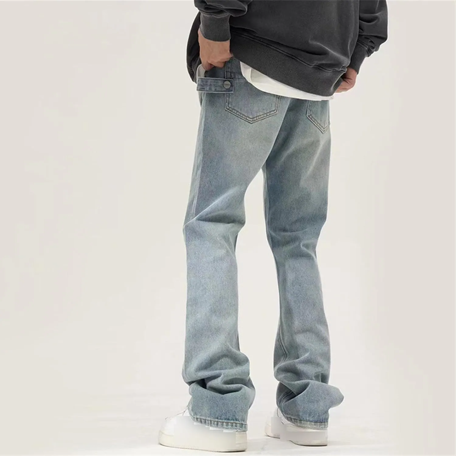 JEsilunmaMY Men's Wash Distressed Denim Pants Relaxed Fit Straight Leg Jeans Trousers Retro Fashion Comfort Baggy Jeans