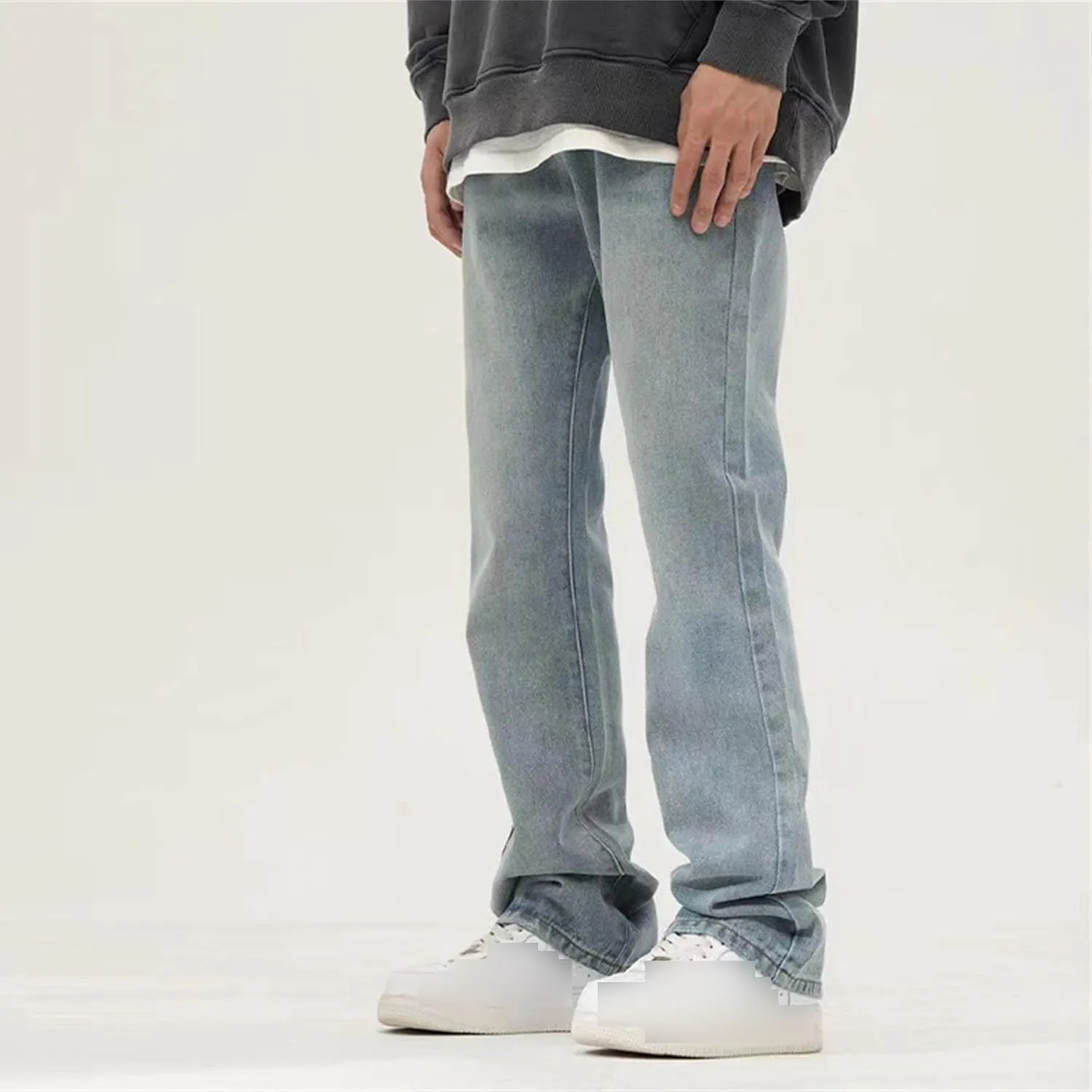 JEsilunmaMY Men's Wash Distressed Denim Pants Relaxed Fit Straight Leg Jeans Trousers Retro Fashion Comfort Baggy Jeans