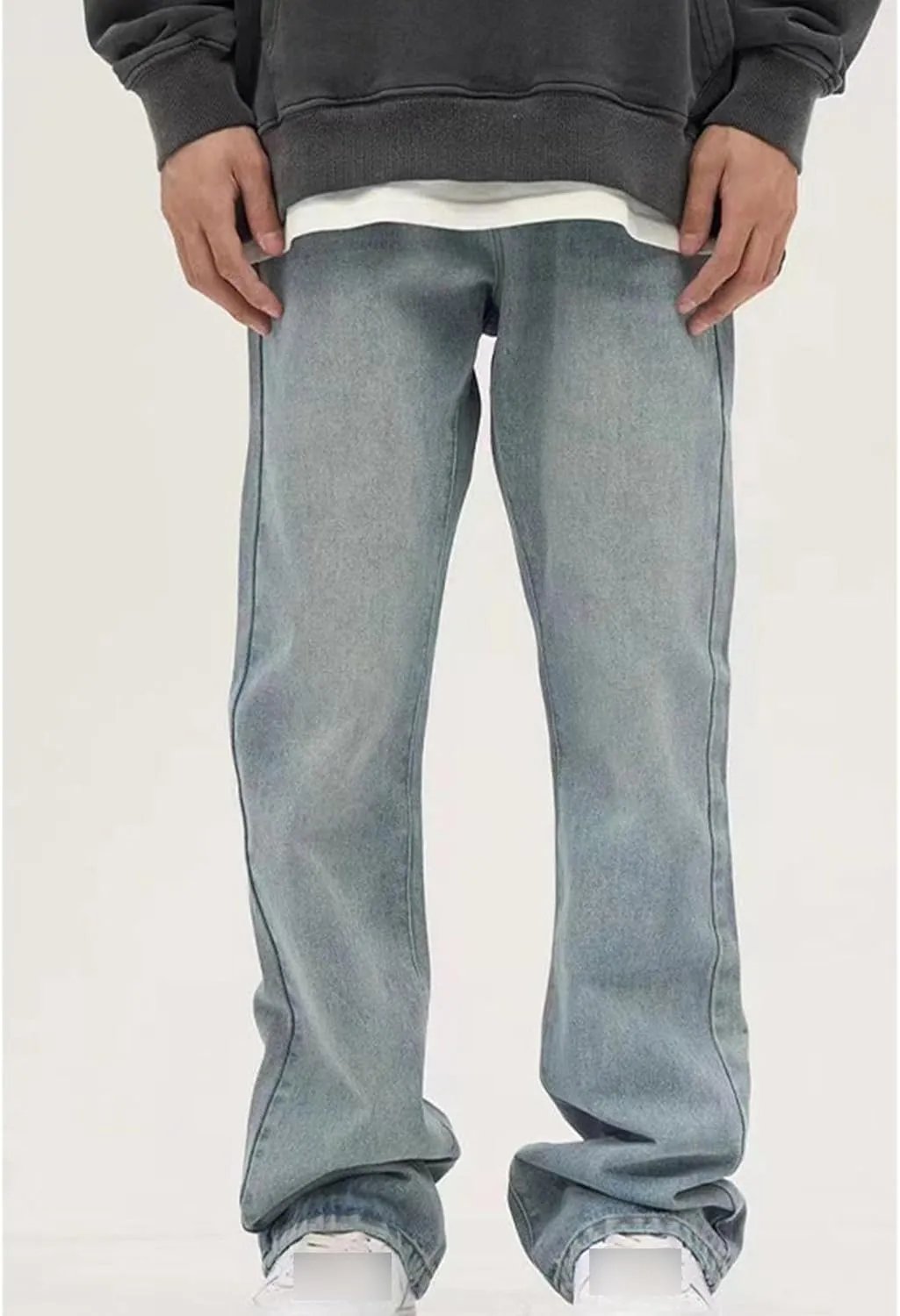 JEsilunmaMY Men's Wash Distressed Denim Pants Relaxed Fit Straight Leg Jeans Trousers Retro Fashion Comfort Baggy Jeans