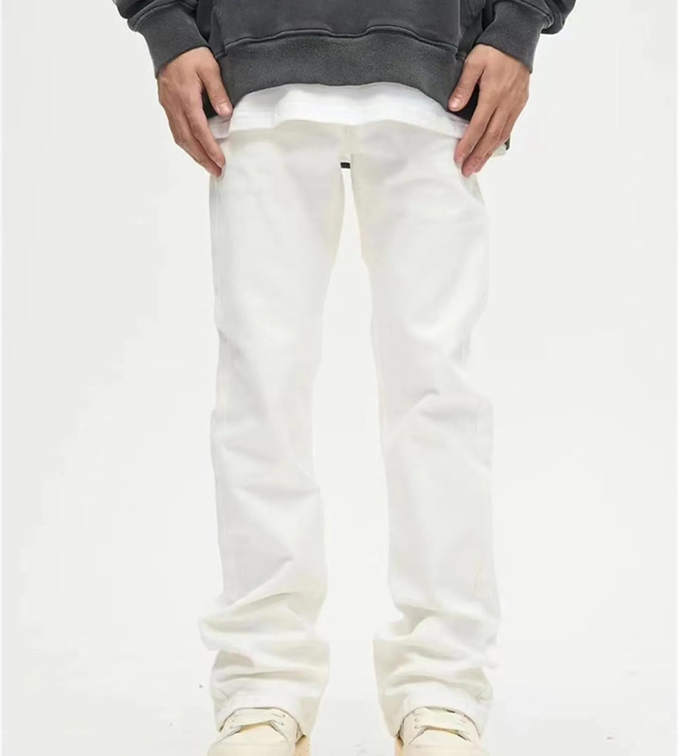JEsilunmaMY Men's Wash Distressed Denim Pants Relaxed Fit Straight Leg Jeans Trousers Retro Fashion Comfort Baggy Jeans