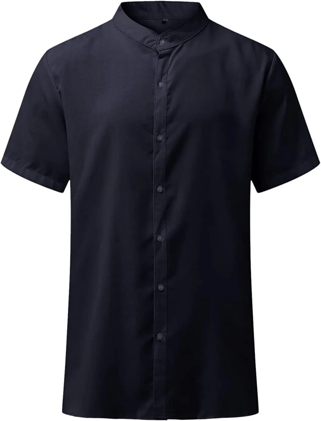 Maiyifu-GJ Men Linen Button Down Beach Shirt Short Sleeve Banded Collar Yoga Shirts Regular Fit Mandarin Collar Dress Shirt