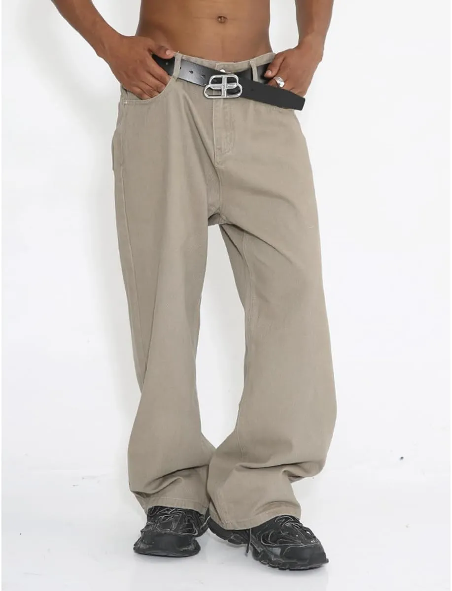 Men Casual High Waist Relaxed Fit Jeans Slim Fit Stretch Straight Wide Leg Jeans