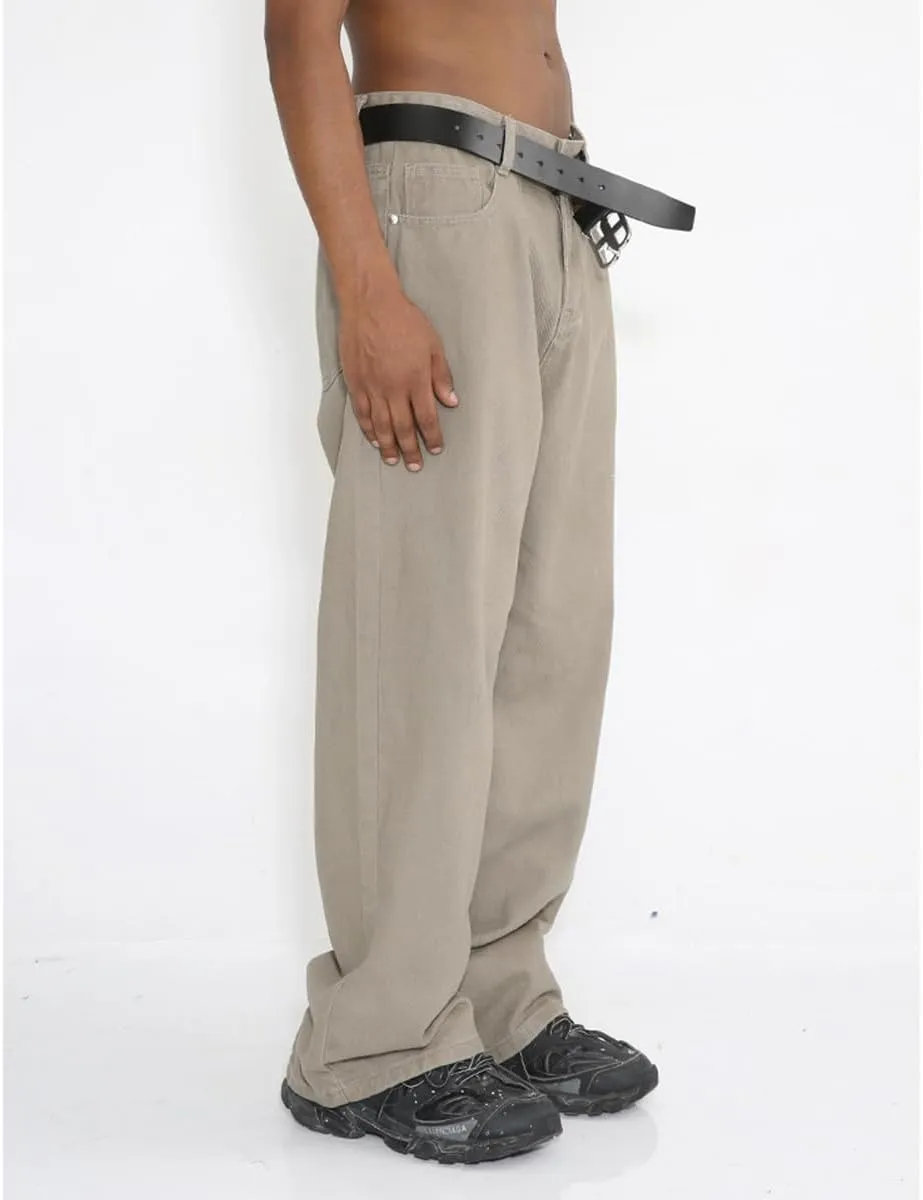 Men Casual High Waist Relaxed Fit Jeans Slim Fit Stretch Straight Wide Leg Jeans