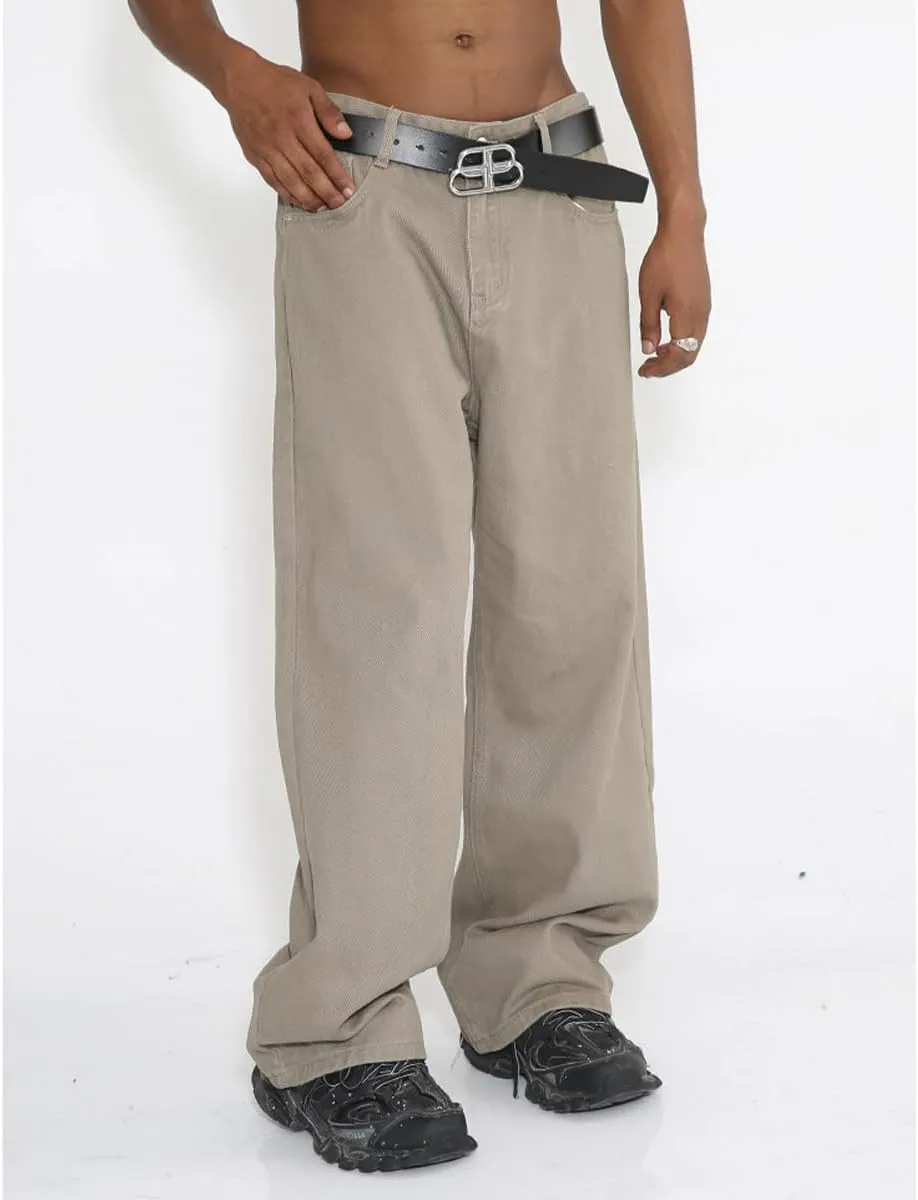 Men Casual High Waist Relaxed Fit Jeans Slim Fit Stretch Straight Wide Leg Jeans