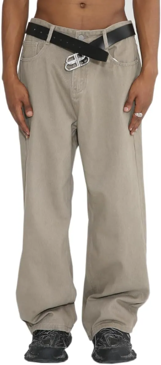 Men Casual High Waist Relaxed Fit Jeans Slim Fit Stretch Straight Wide Leg Jeans