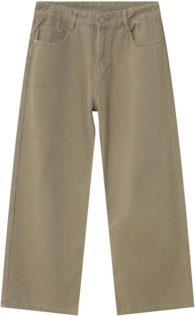 Men Casual High Waist Relaxed Fit Jeans Slim Fit Stretch Straight Wide Leg Jeans