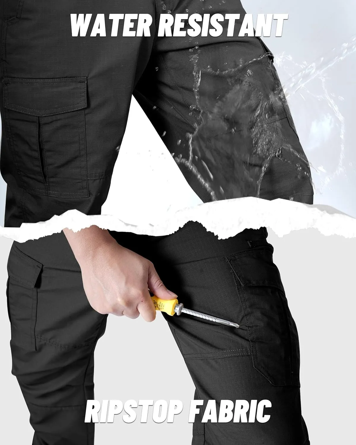 Mens Cargo Work Pants Ripstop Water Resistant Outdoor Tactical Utility Pants with 7 Pockets Hiking Construction Pants