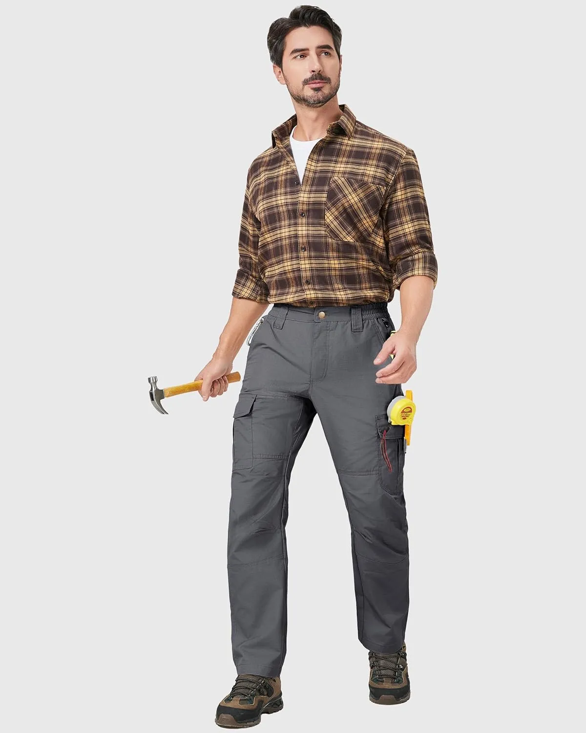 Mens Cargo Work Pants Ripstop Water Resistant Outdoor Tactical Utility Pants with 7 Pockets Hiking Construction Pants