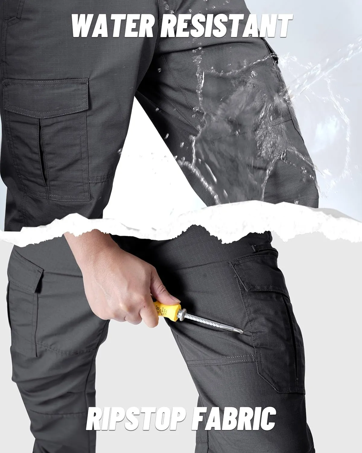Mens Cargo Work Pants Ripstop Water Resistant Outdoor Tactical Utility Pants with 7 Pockets Hiking Construction Pants