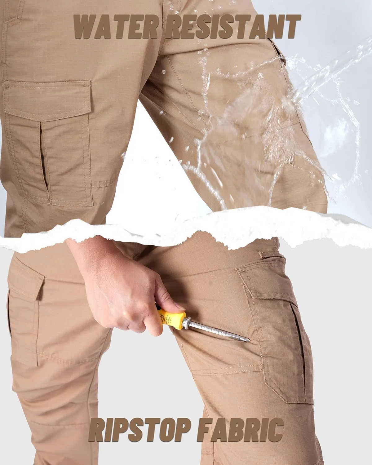 Mens Cargo Work Pants Ripstop Water Resistant Outdoor Tactical Utility Pants with 7 Pockets Hiking Construction Pants