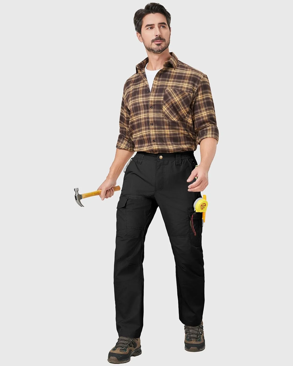 Mens Cargo Work Pants Ripstop Water Resistant Outdoor Tactical Utility Pants with 7 Pockets Hiking Construction Pants