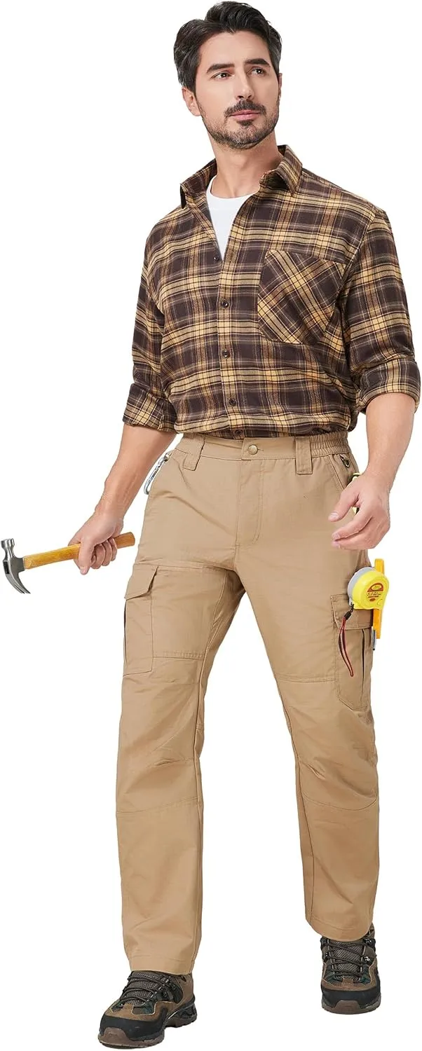 Mens Cargo Work Pants Ripstop Water Resistant Outdoor Tactical Utility Pants with 7 Pockets Hiking Construction Pants