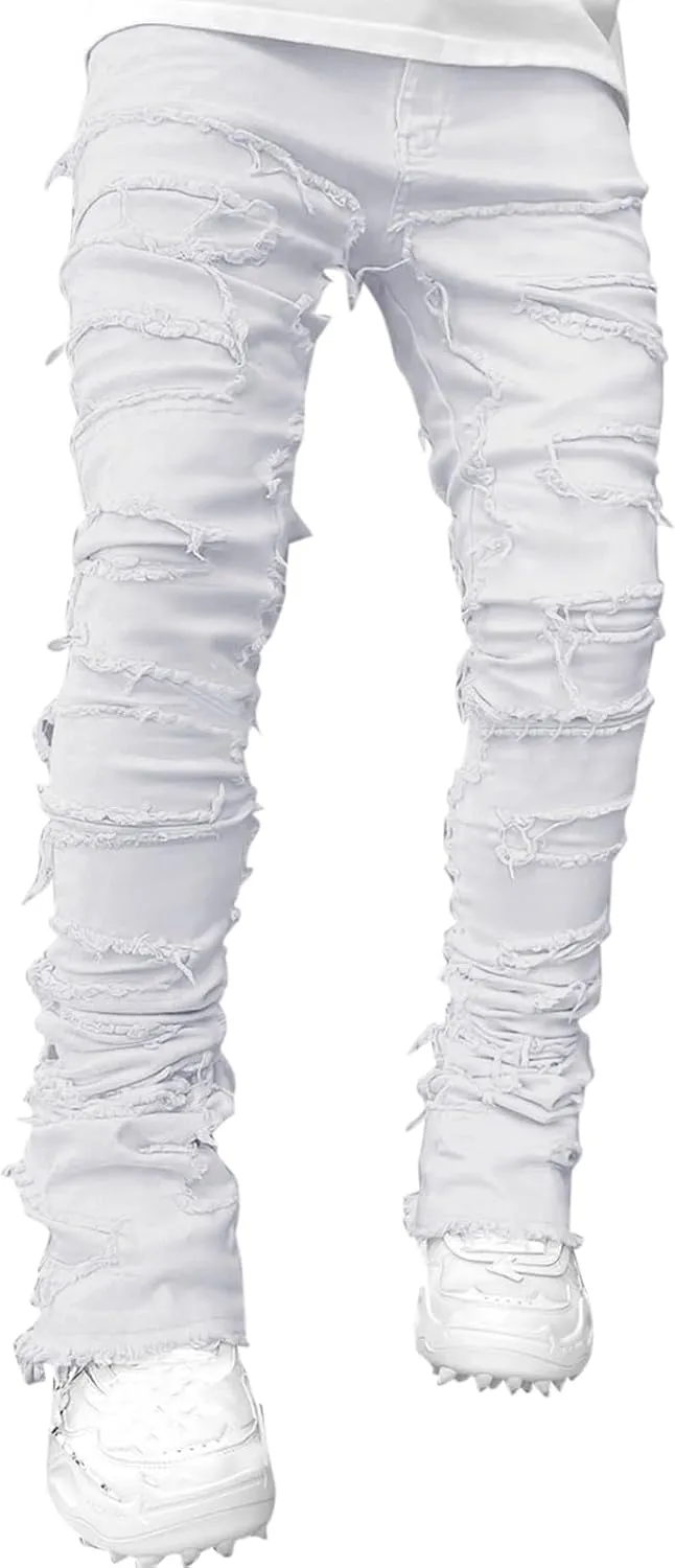 Men's Light Wash Slim Straight Stretch Denim Jeans 70s Disco Relaxed Fit Work Bottom Jeans for Men