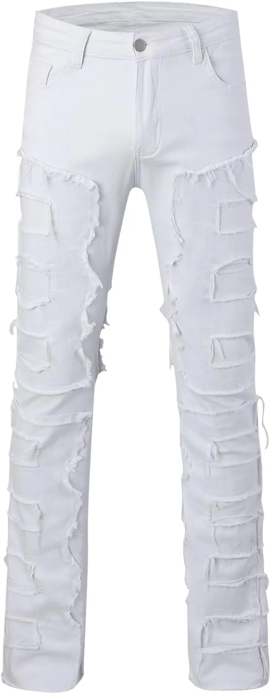 Men's Light Wash Slim Straight Stretch Denim Jeans 70s Disco Relaxed Fit Work Bottom Jeans for Men