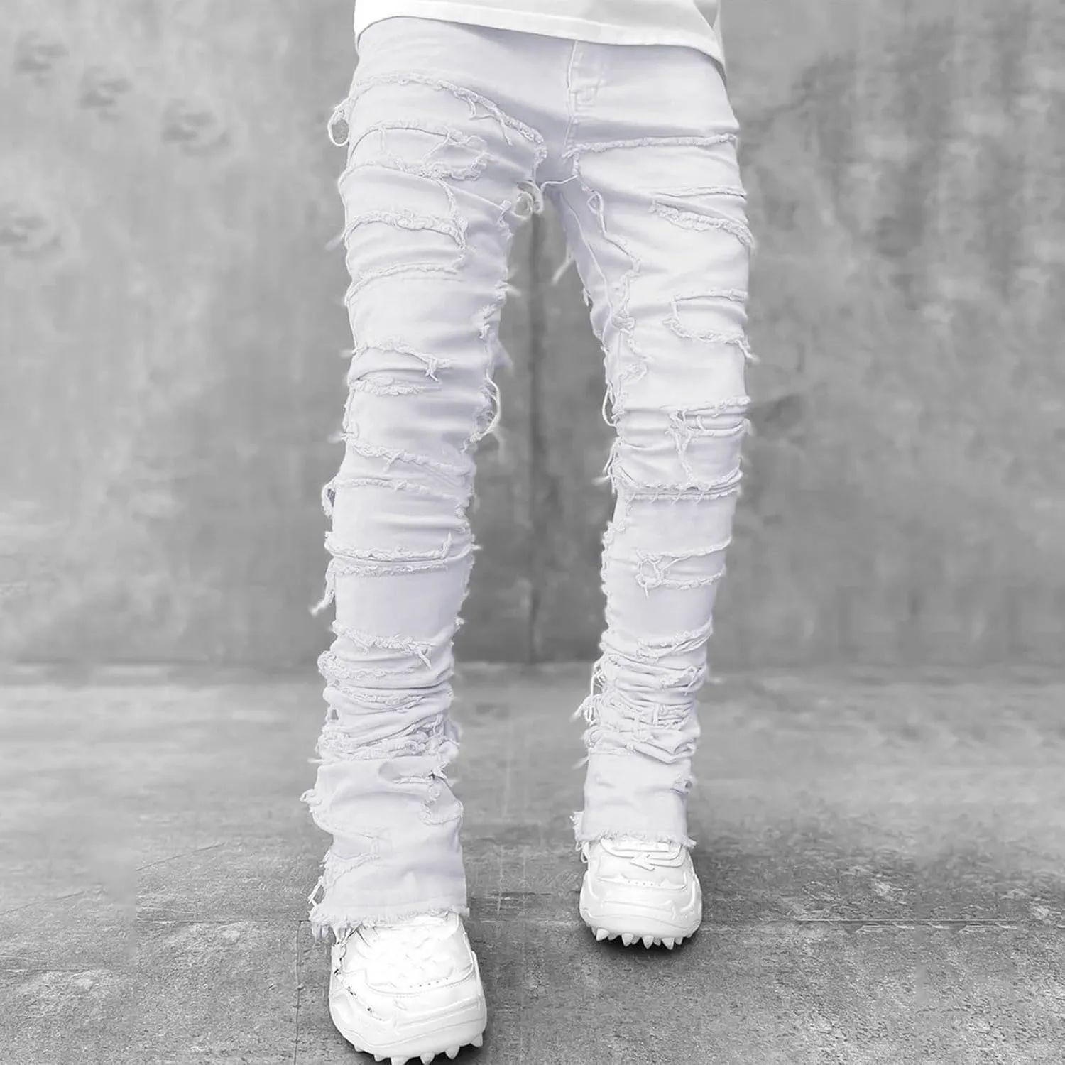 Men's Light Wash Slim Straight Stretch Denim Jeans 70s Disco Relaxed Fit Work Bottom Jeans for Men