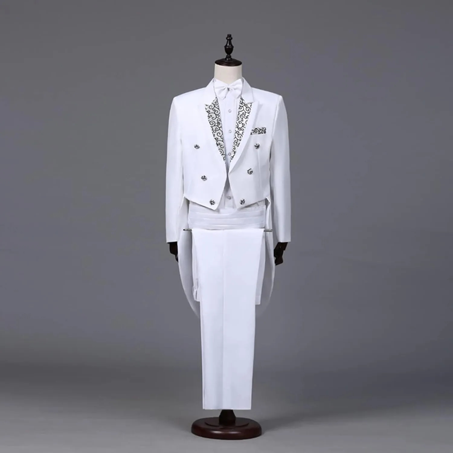 Men's Tailcoat Slim Fit 4-Piece Suit Dinner Jacket Swallow-Tailed Coat Double Breasted Lapel Elegant Prom Tuxedo