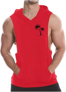 Mens Work Out Gym Beach Vest Hoods Coat for Man Sleeveless Hawaiian Cami Tank Hooded Tropical Fall Winter Vest 2025