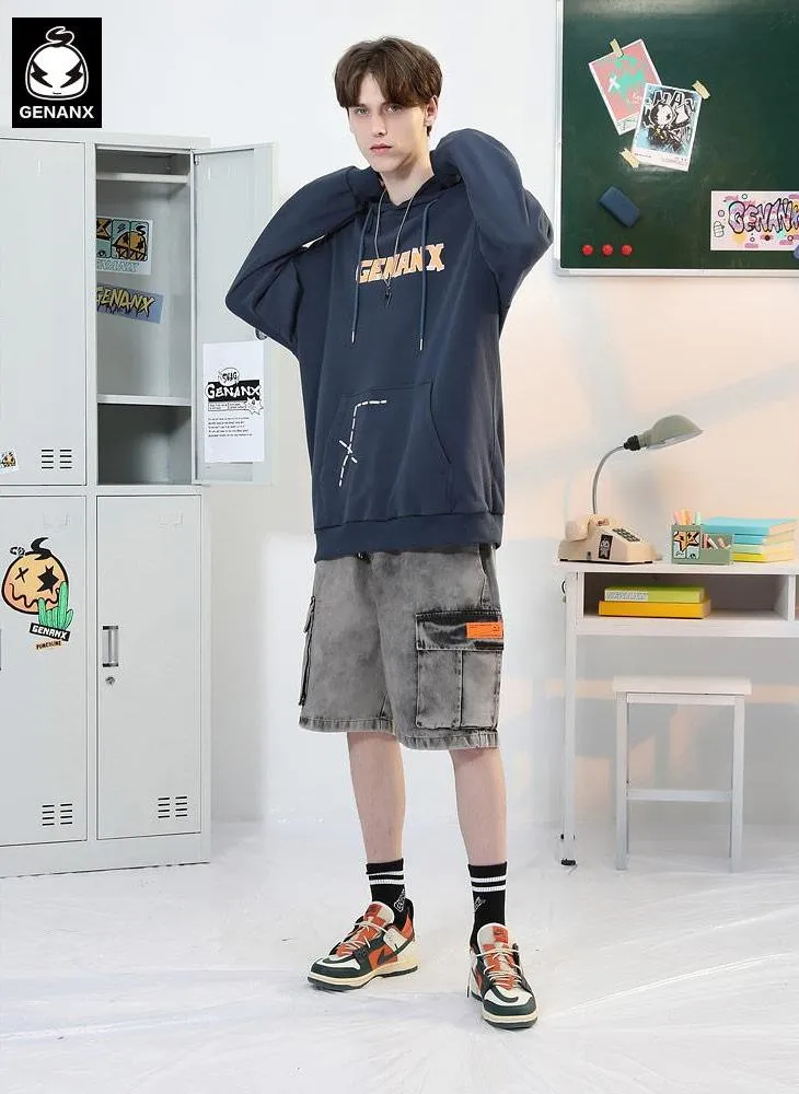 Minimalist Kangaroo Pocket Plain Loose Hoodies