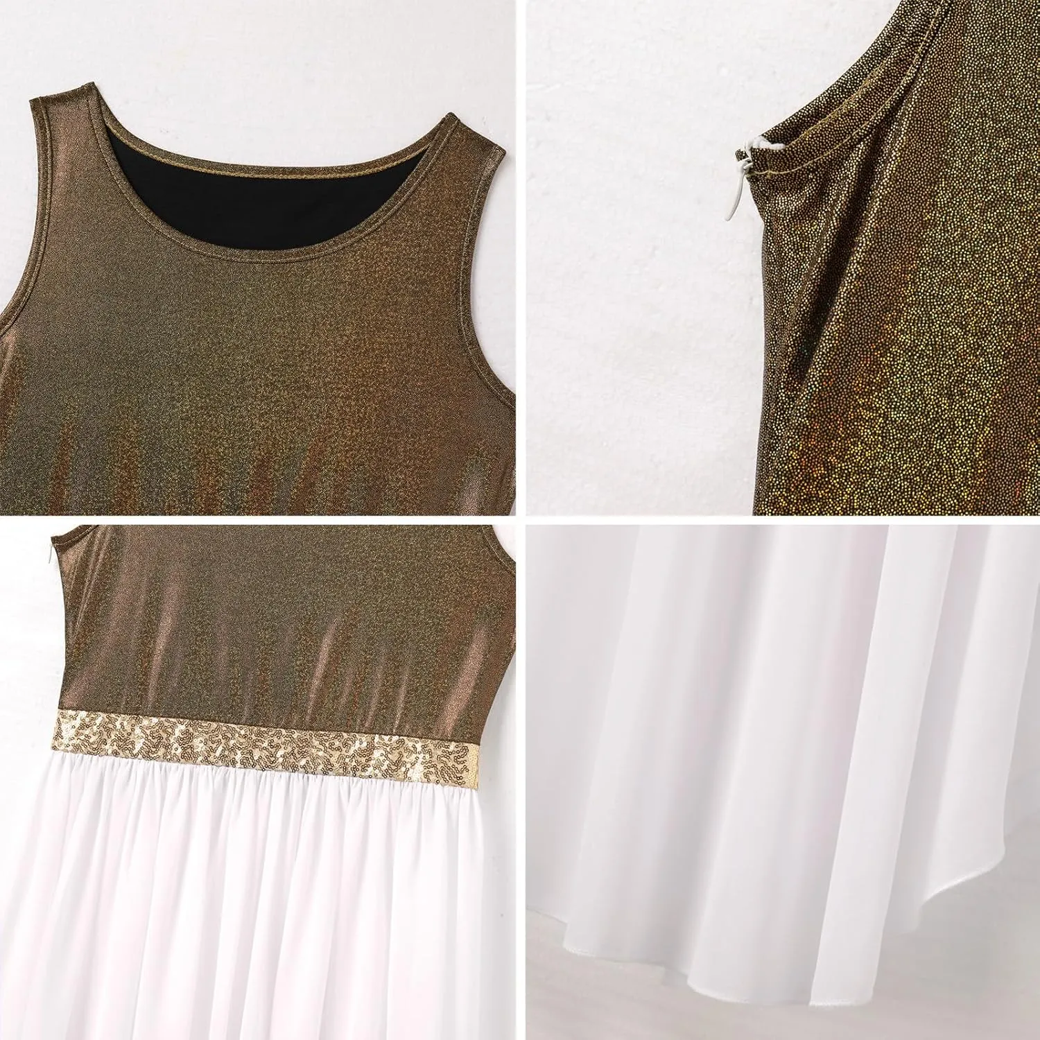 ODASDO Women's Asymmetrical Overlays Dresses Metallic Color Block Praise Lyrical Dance Dress Tunic Irregular Hem Dancewear