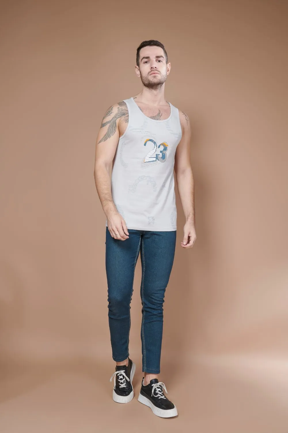 Sleeveless Printed Tank Tees – Silver