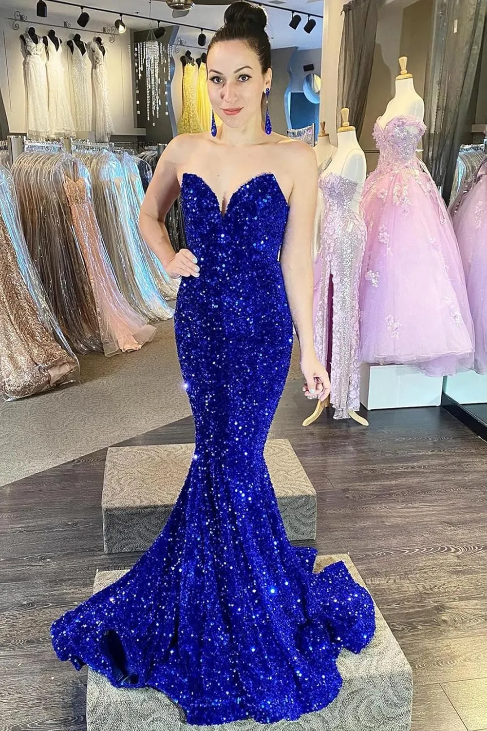 Sukleet Sparkly Sequin Prom Dresses 2025 Mermaid Formal Gowns Long Evening Dresses for Women
