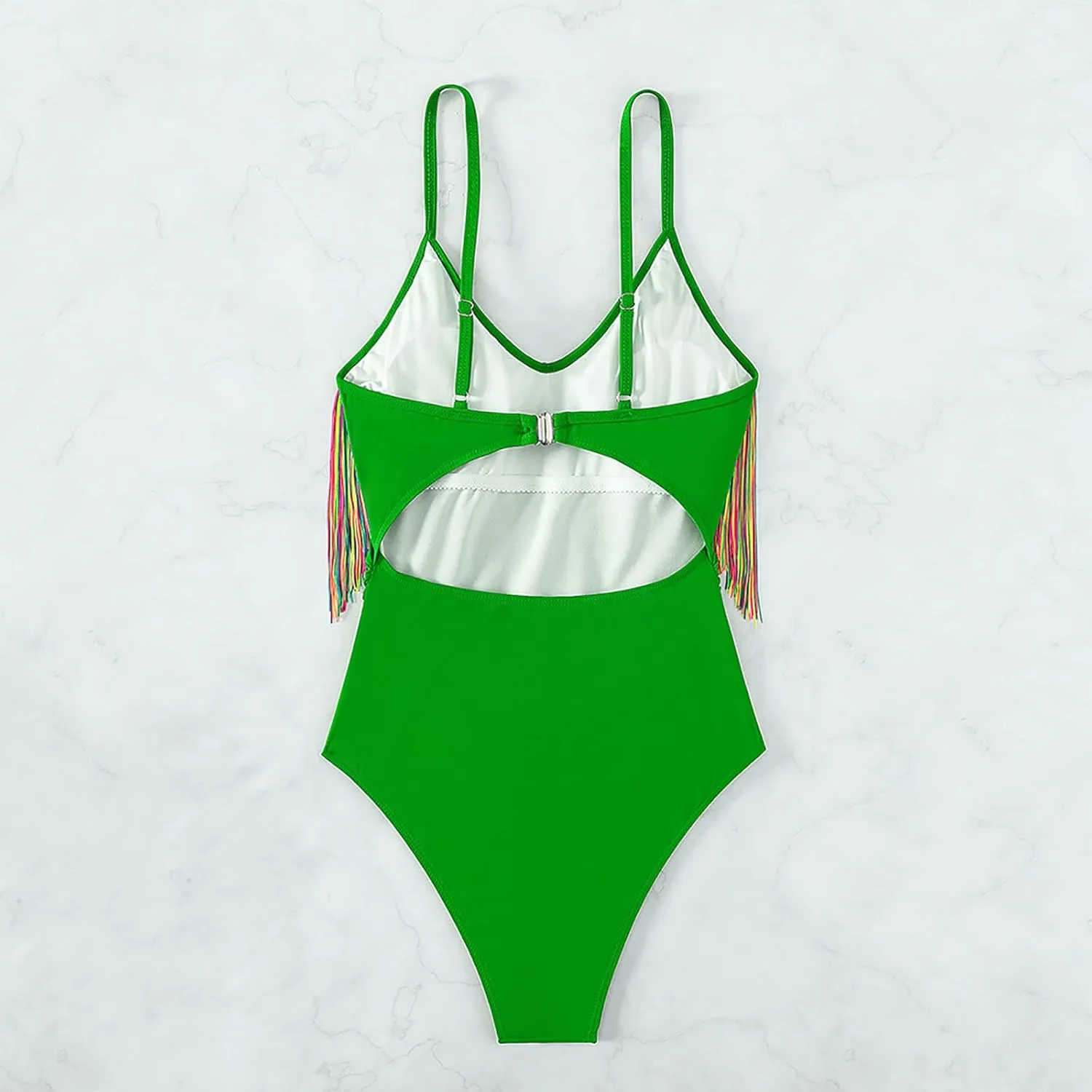 Tassel One Piece Swimsuits Women Scoop Neck High Cut Sexy Bathing Suits Tummy Control Backless Slimming Swimwear