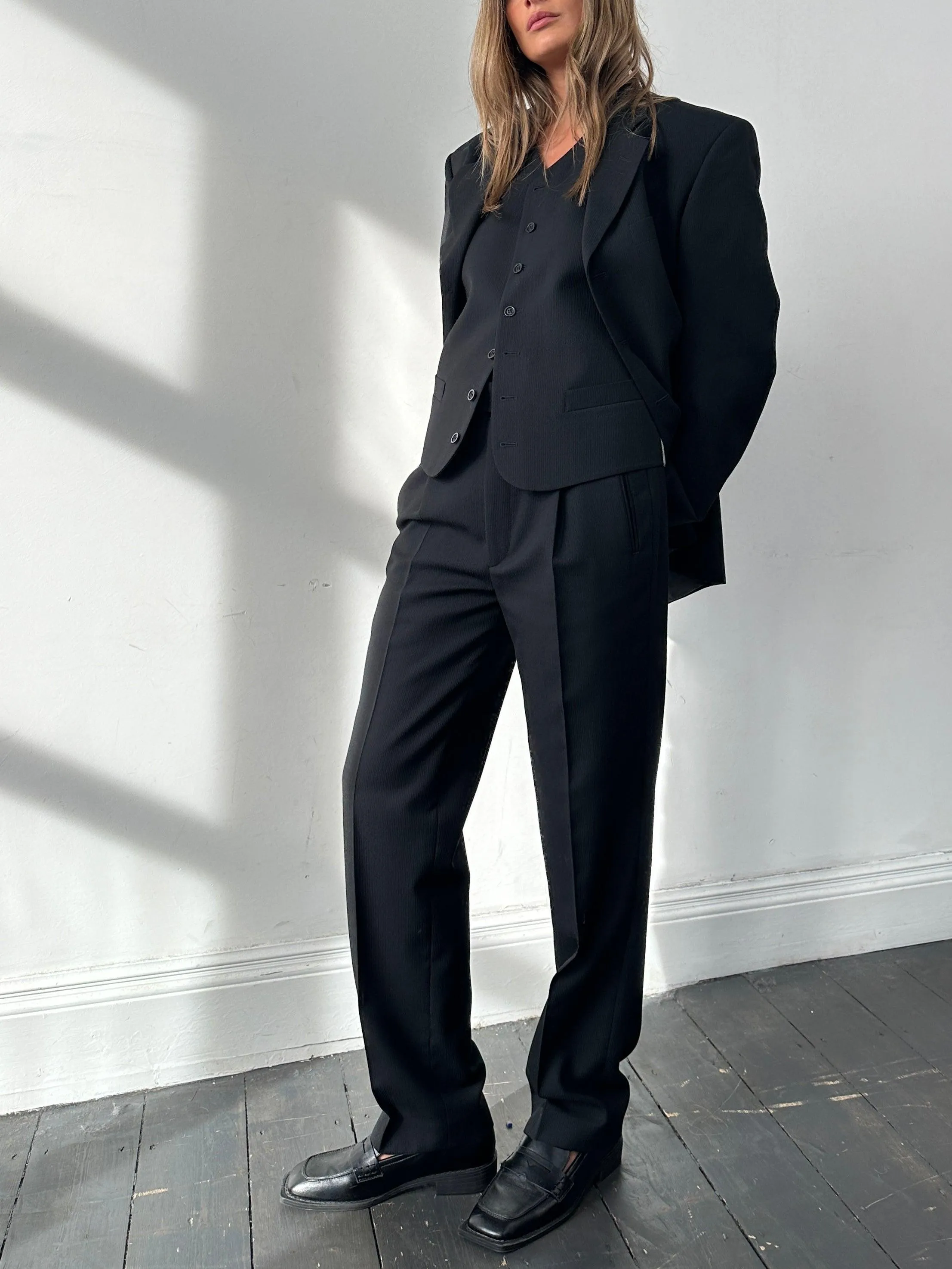 Vintage Wool Ribbed Three Piece Suit- 38R/W30
