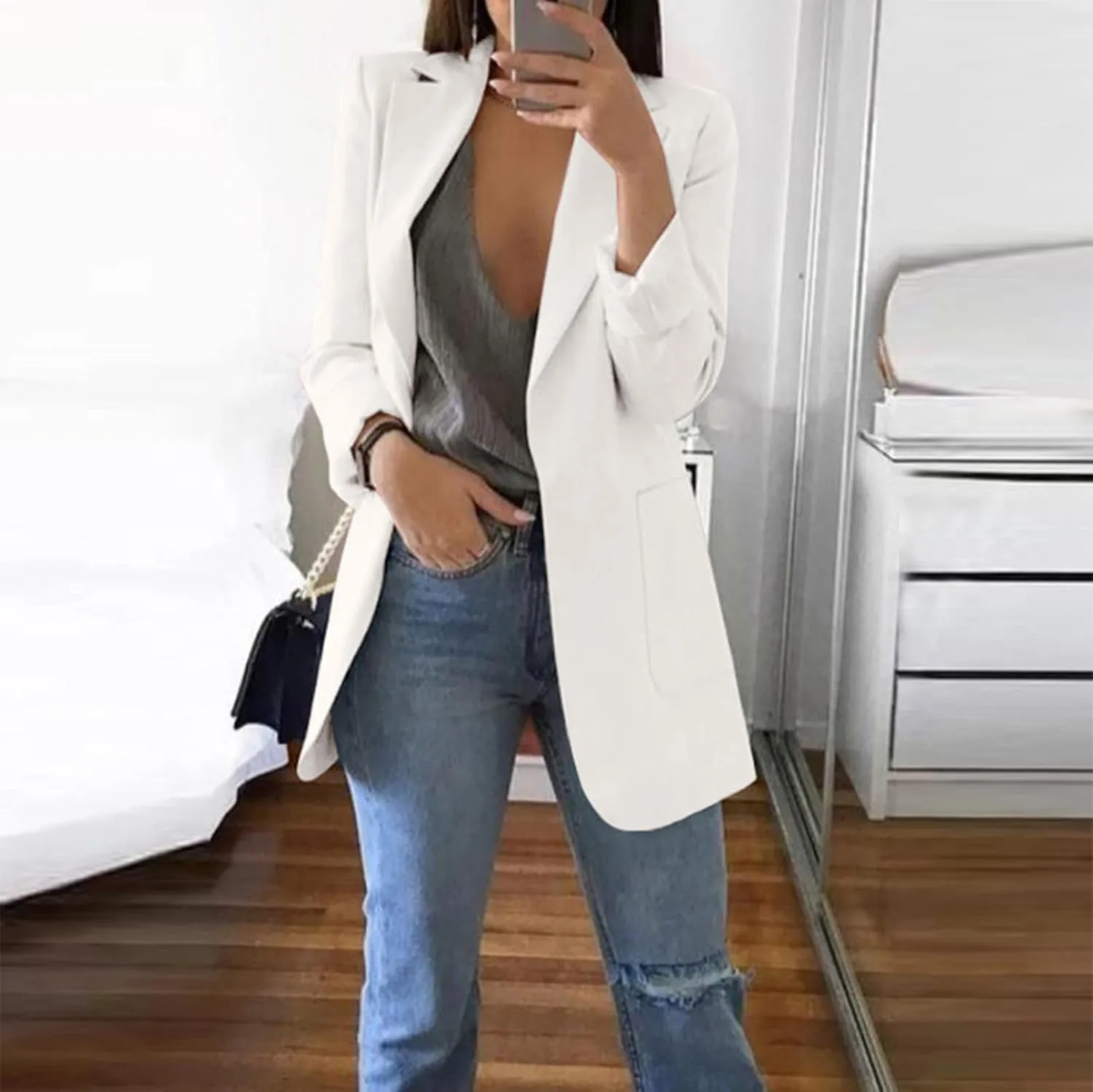Wkishenl Women Blazers for Work Casual Long Sleeve Lapel Cardigan Plus Size Business Open Front Blazer Loose Solid Jacket