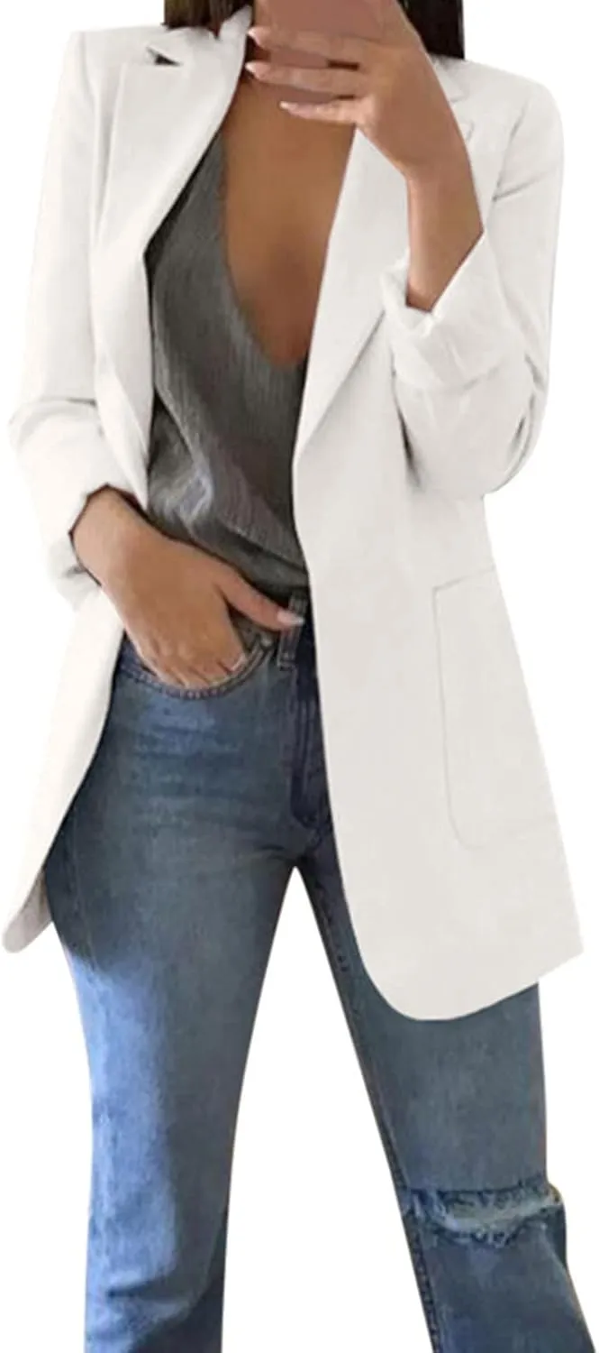 Wkishenl Women Blazers for Work Casual Long Sleeve Lapel Cardigan Plus Size Business Open Front Blazer Loose Solid Jacket