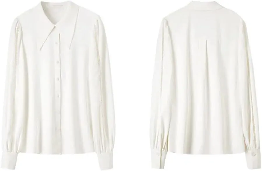 Women Hollow Out Casual Shirt Lapel Button Up Long Sleeve Blouses Business Formal Loose Top