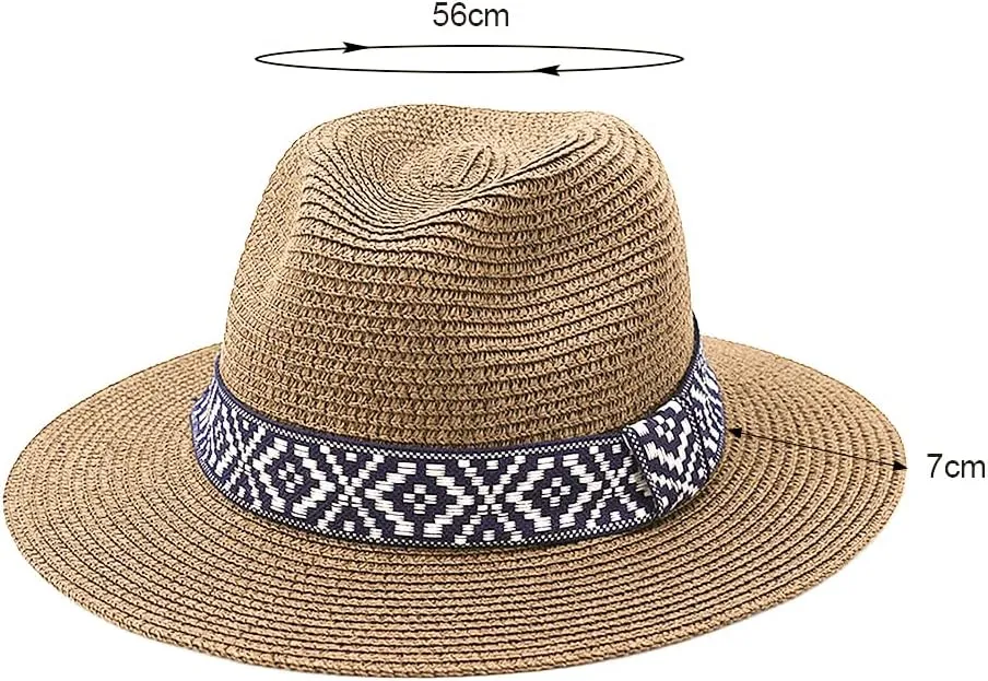 Women Straw Sun Hat Wide Brim Panama Foldable Beach Sun Hat Stylish Summer Fedora Travel Straw Hat Classic Sun Protection Hat