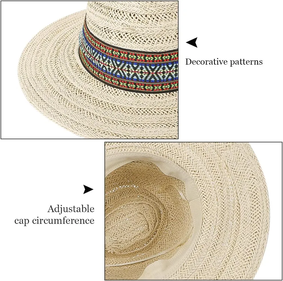 Women Straw Sun Hat Wide Brim Panama Foldable Beach Sun Hat Stylish Summer Fedora Travel Straw Hat Classic Sun Protection Hat