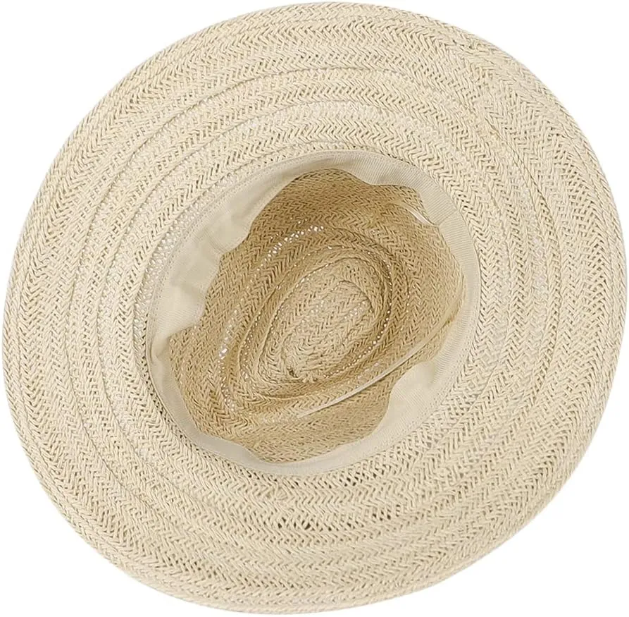 Women Straw Sun Hat Wide Brim Panama Foldable Beach Sun Hat Stylish Summer Fedora Travel Straw Hat Classic Sun Protection Hat