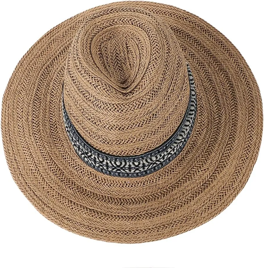 Women Straw Sun Hat Wide Brim Panama Foldable Beach Sun Hat Stylish Summer Fedora Travel Straw Hat Classic Sun Protection Hat