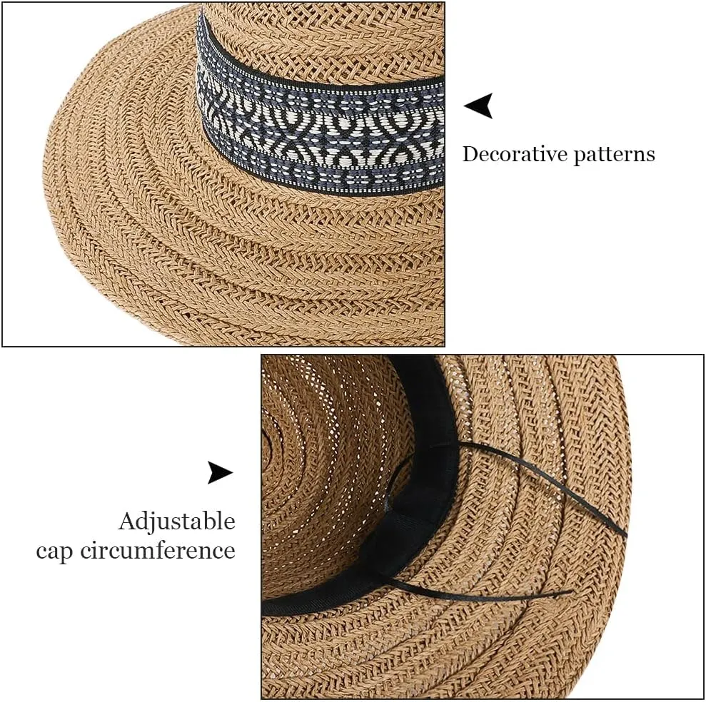 Women Straw Sun Hat Wide Brim Panama Foldable Beach Sun Hat Stylish Summer Fedora Travel Straw Hat Classic Sun Protection Hat
