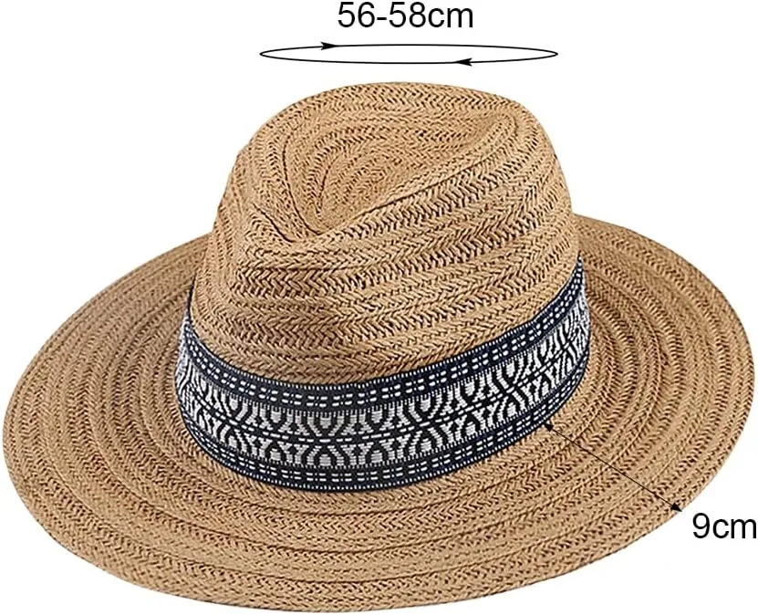 Women Straw Sun Hat Wide Brim Panama Foldable Beach Sun Hat Stylish Summer Fedora Travel Straw Hat Classic Sun Protection Hat