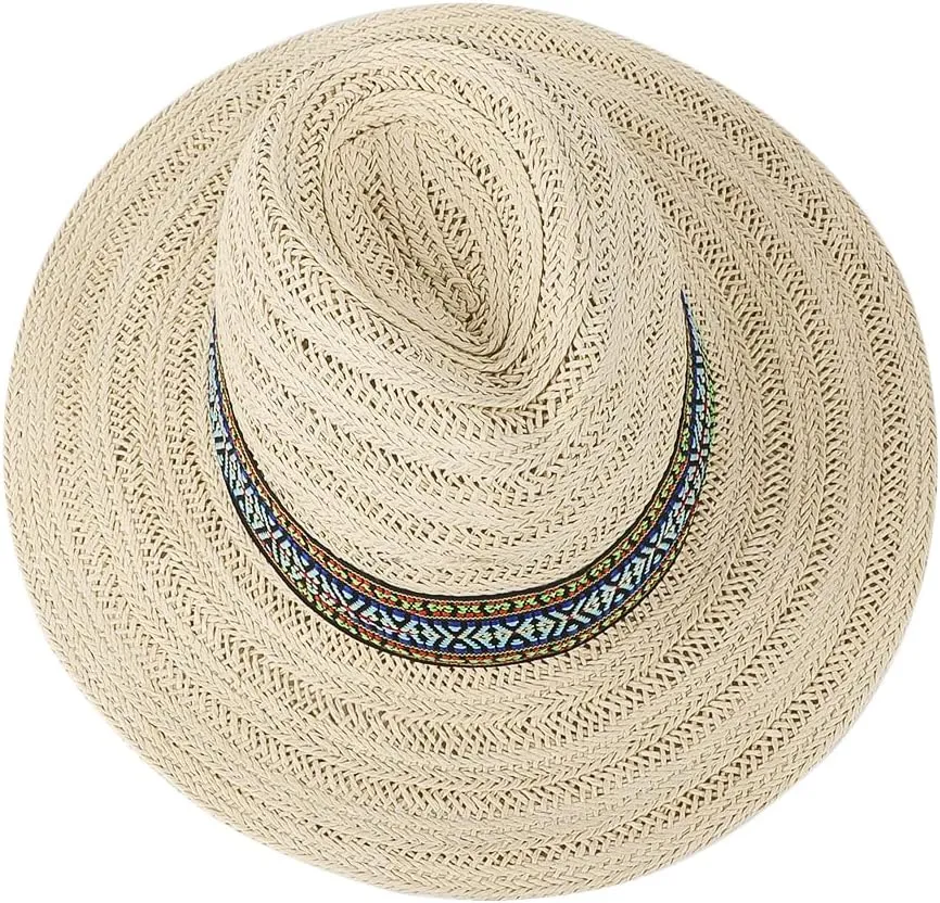 Women Straw Sun Hat Wide Brim Panama Foldable Beach Sun Hat Stylish Summer Fedora Travel Straw Hat Classic Sun Protection Hat